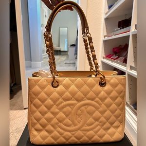 2013 Chanel Grand Shopping Tote Beige Caviar Leather
